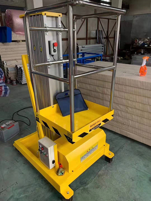 Mast Type Hydraulic Aerial Work Platform Mobile Boom Lift Yellow Easy Move